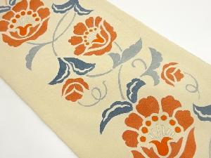 縮緬地金彩草花模様袋帯